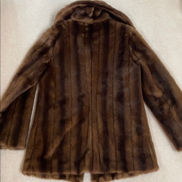 Aqua Brown Faux Fur Coat Mink Look Satin Lining Jacket Size Small - Picture 10 of 10
